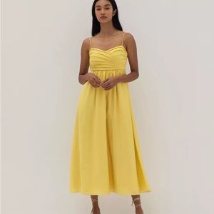 Yellow Pleat Fit and Flare Dress